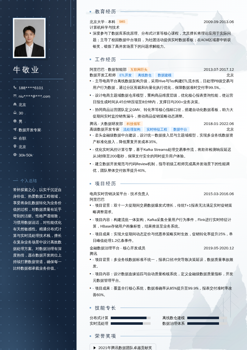 数据开发专家简历模板