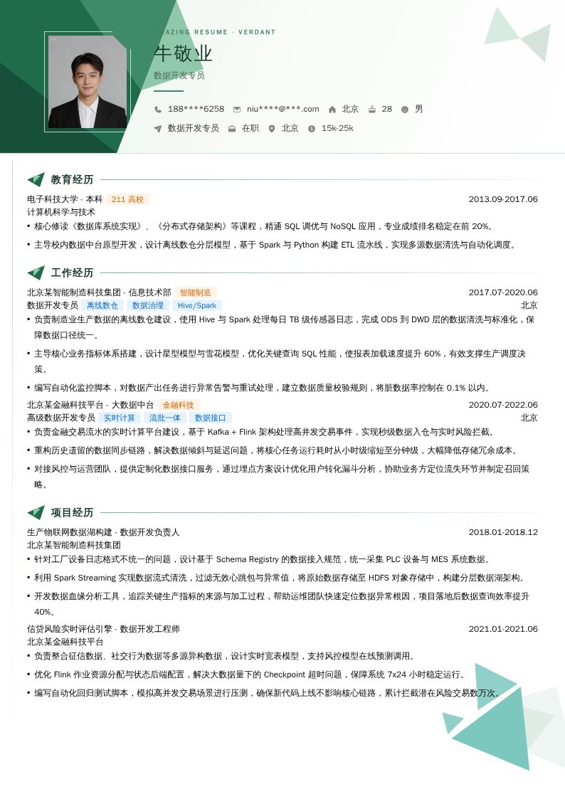 数据开发专员简历模板