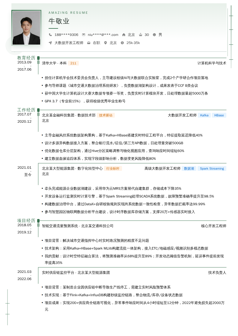 大数据开发工程师简历模板
