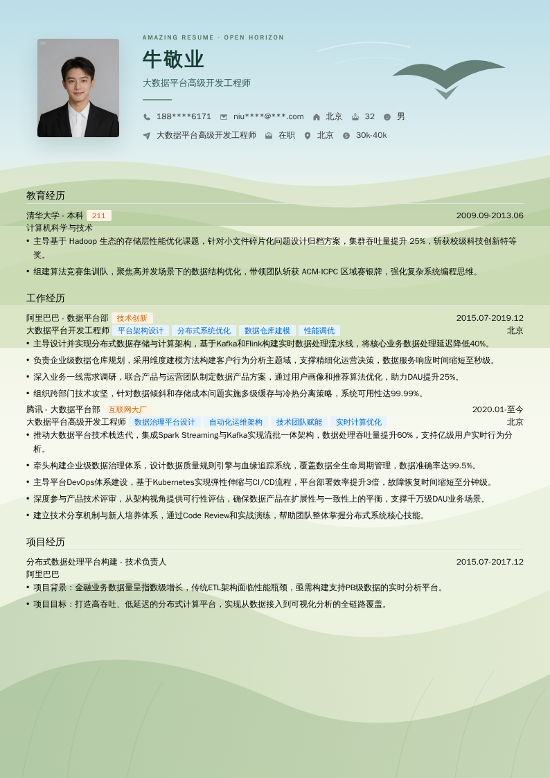 大数据平台高级开发工程师简历模板