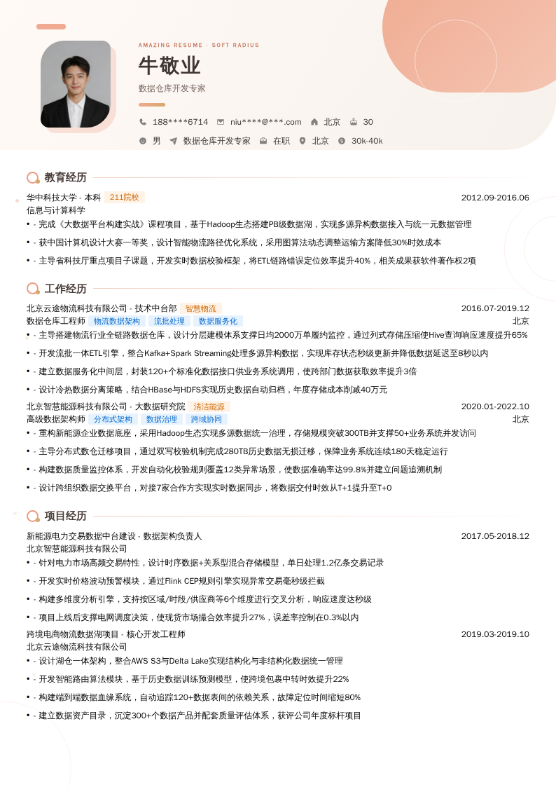 数据仓库开发专家简历模板
