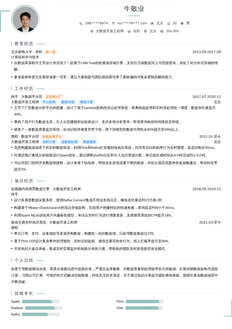 大数据开发工程师简历模板