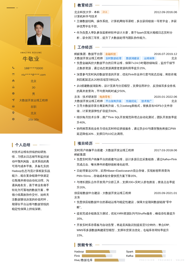 大数据开发运维工程师简历模板