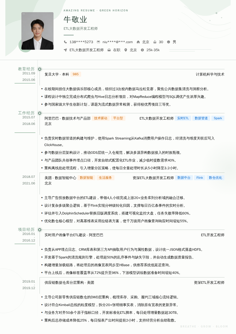 ETL大数据开发工程师简历模板