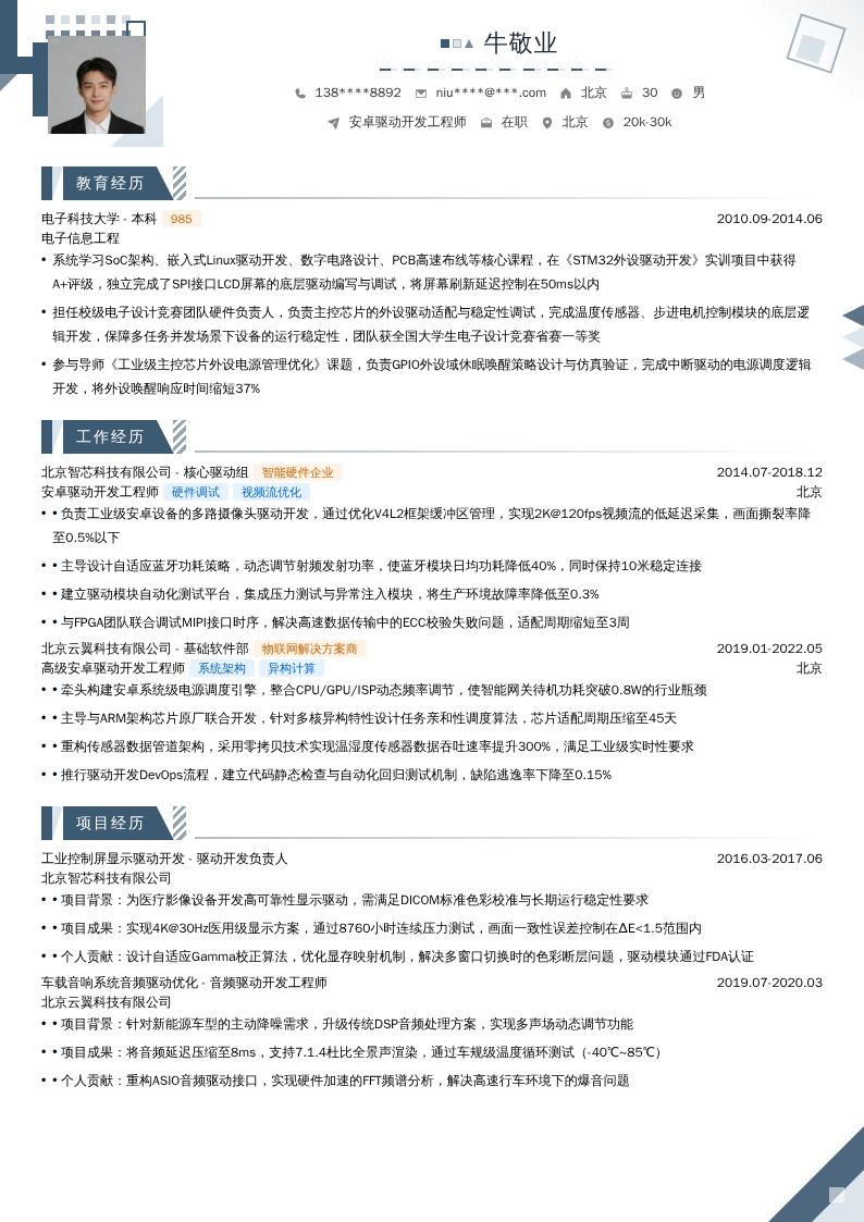 安卓驱动开发工程师简历模板