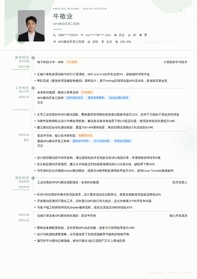 GPU驱动开发工程师简历模板