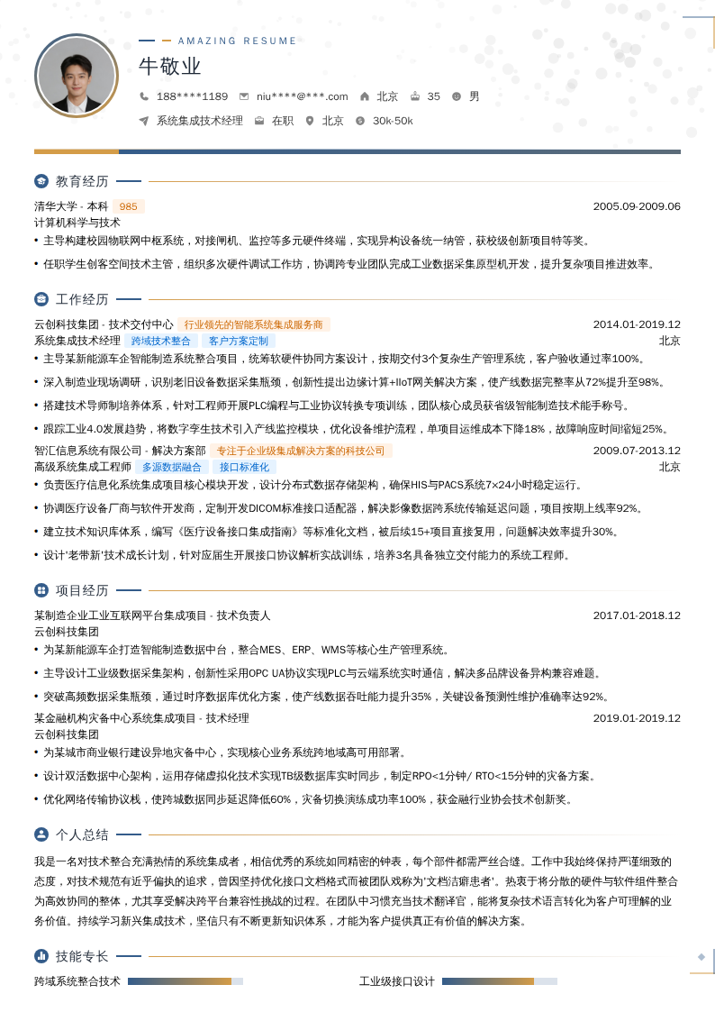 系统集成技术经理简历模板