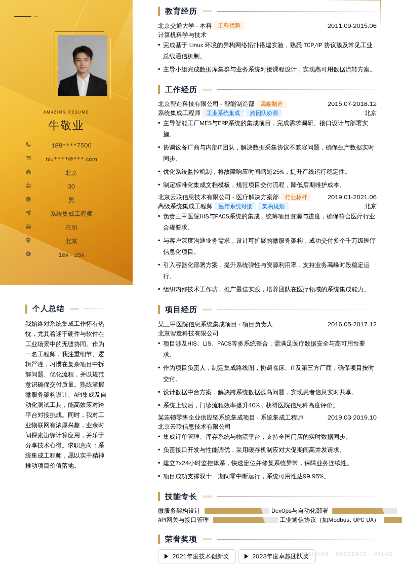 系统集成工程师简历模板
