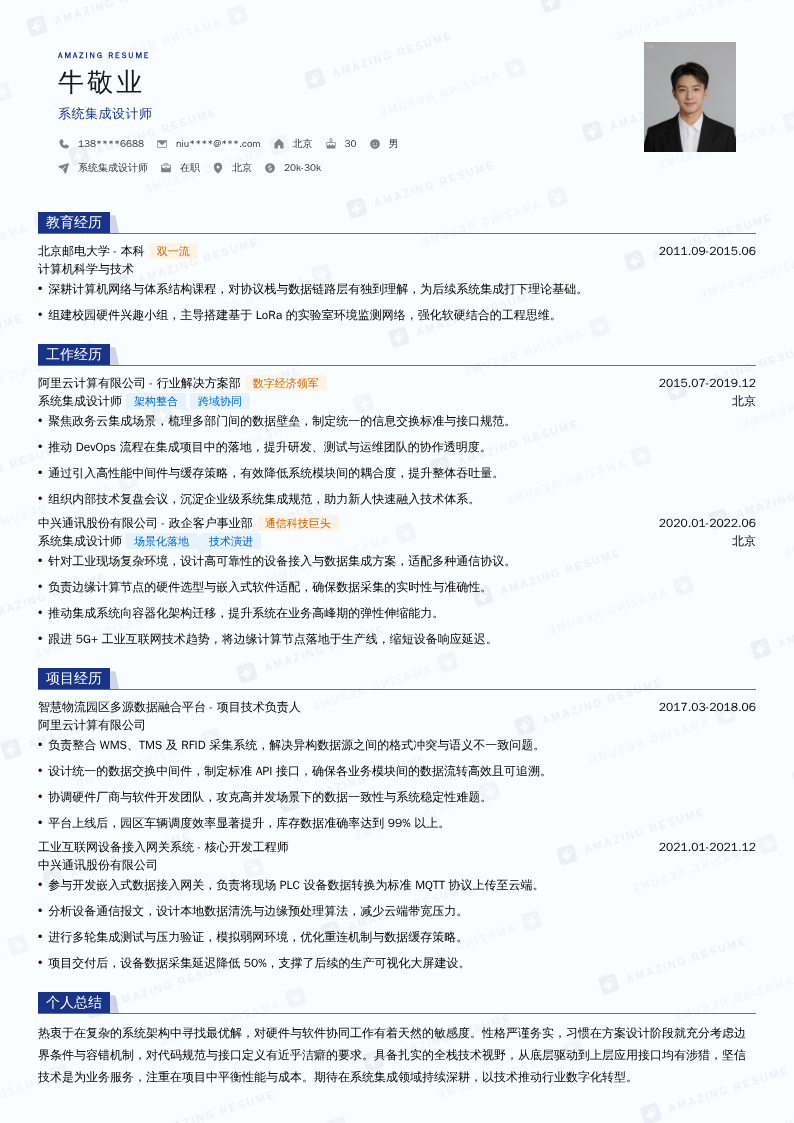 系统集成设计师简历模板