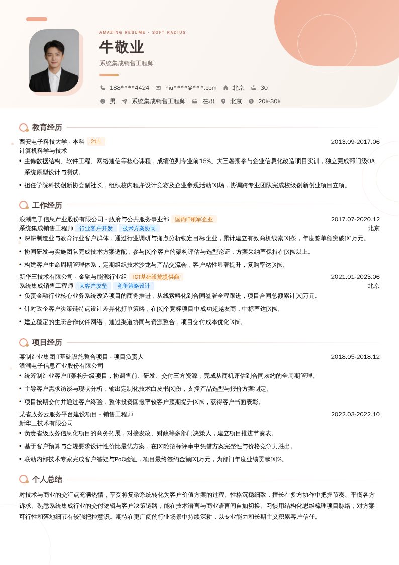 系统集成销售工程师简历模板