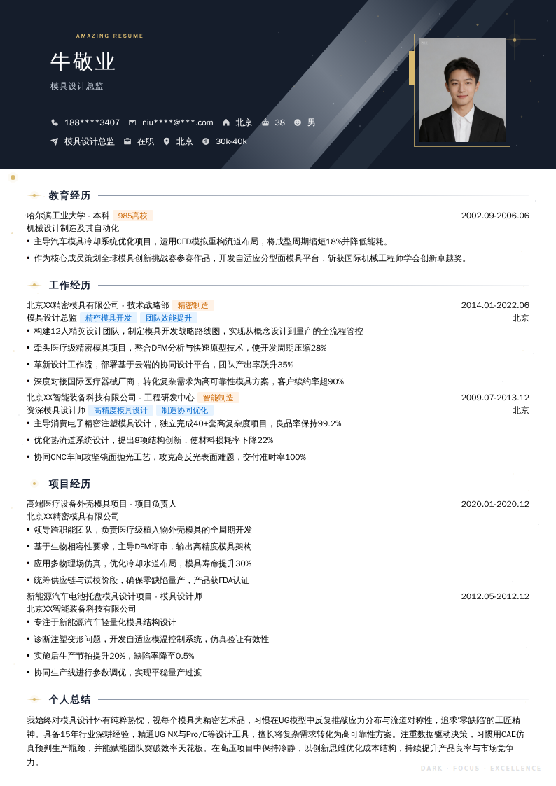 模具设计总监简历模板