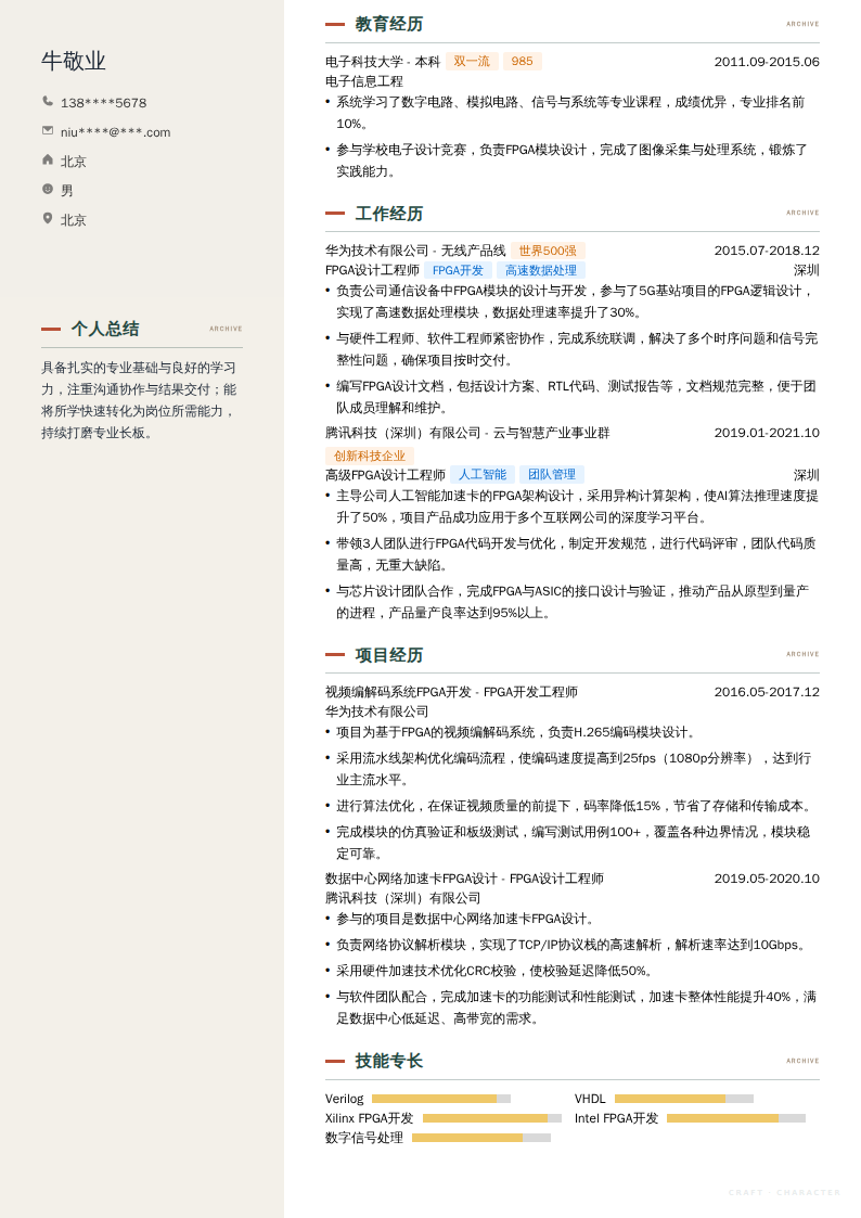 FPGA设计工程师简历模板