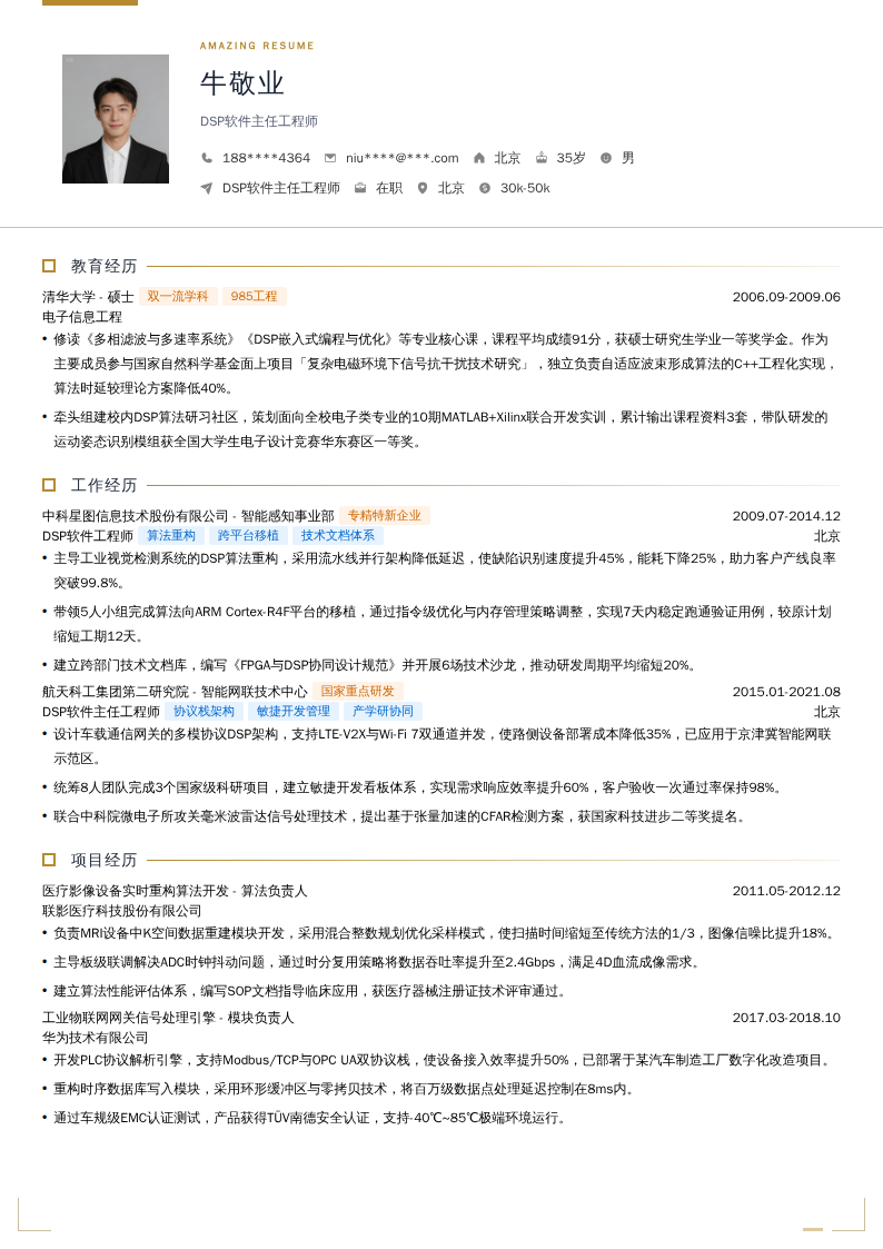 DSP软件主任工程师简历模板