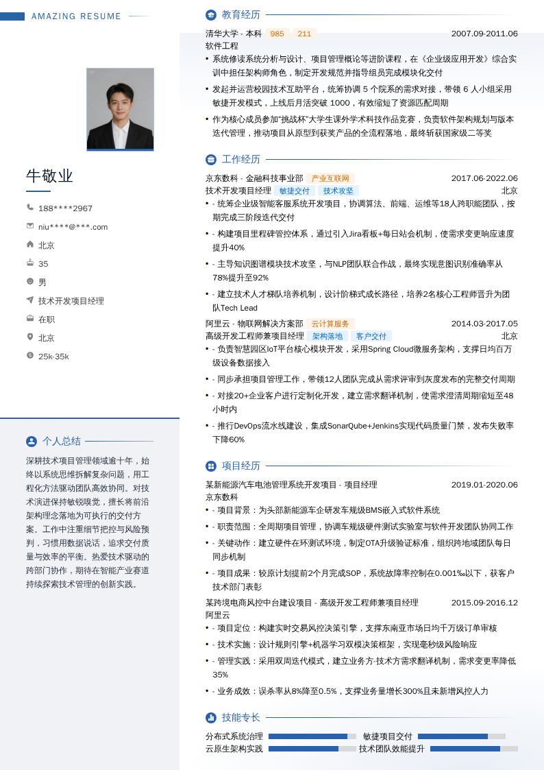 技术开发项目经理简历模板