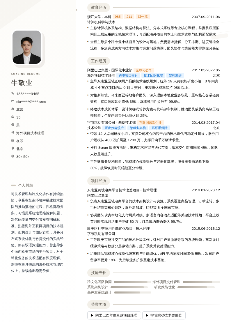 海外项目技术经理简历模板