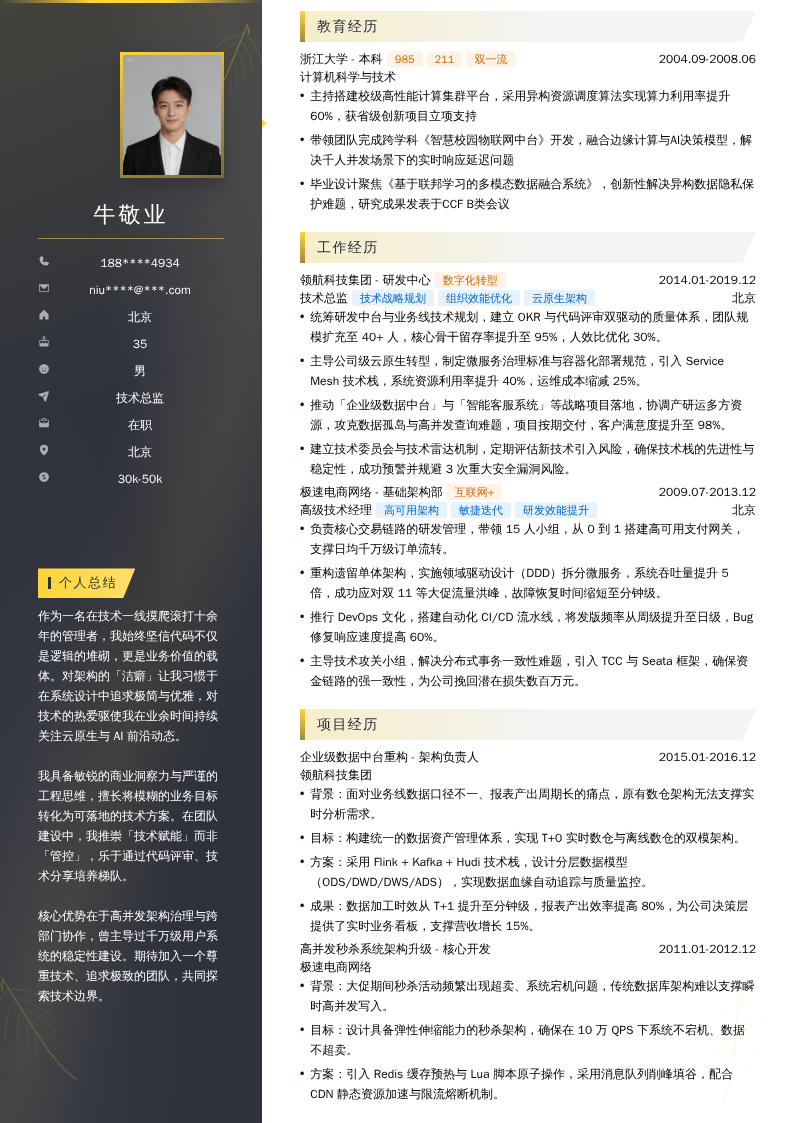 技术总监简历模板