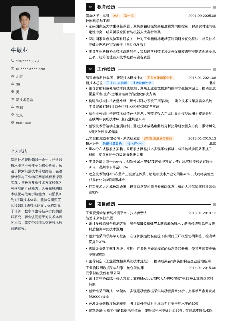 新技术总监简历模板