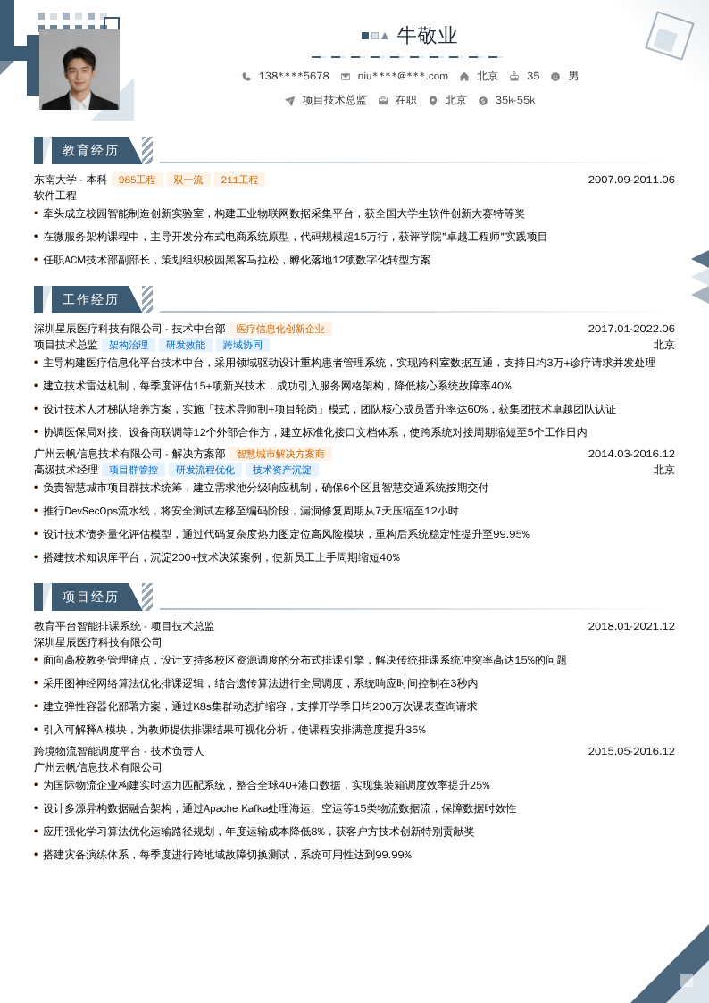 项目技术总监简历模板
