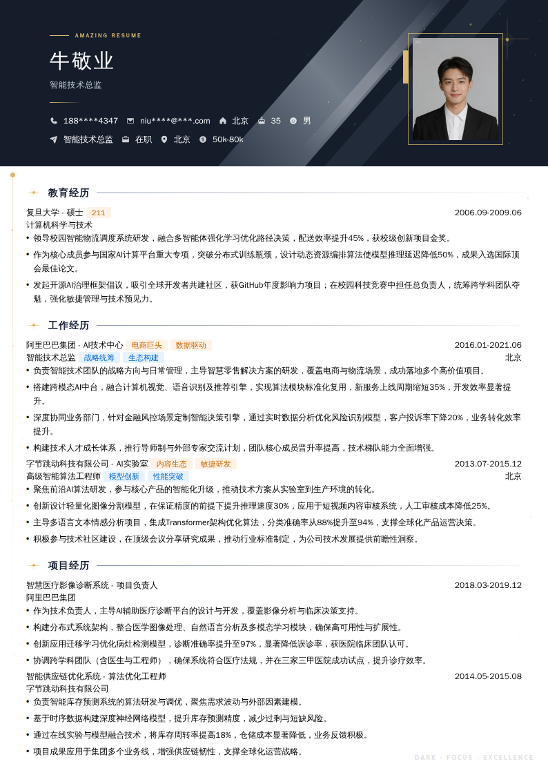 智能技术总监简历模板