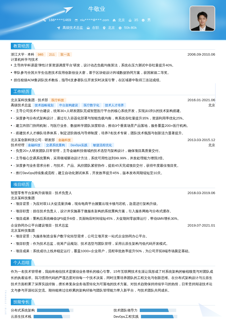 高级技术总监简历模板