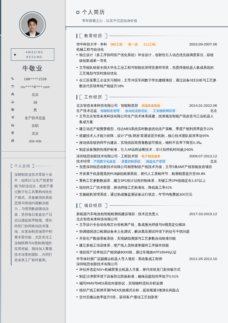 生产技术总监简历模板
