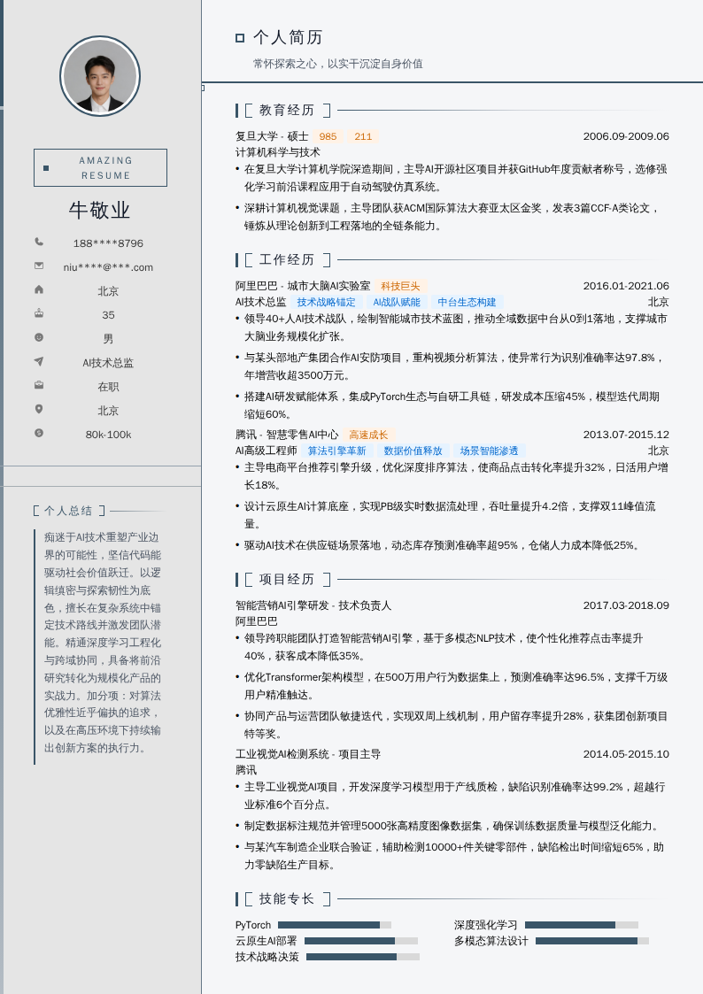 AI技术总监简历模板