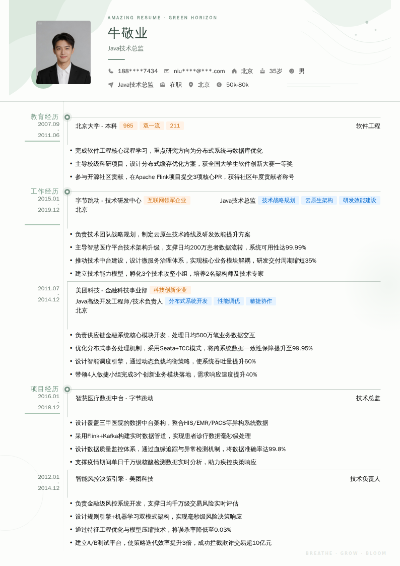 Java技术总监简历模板