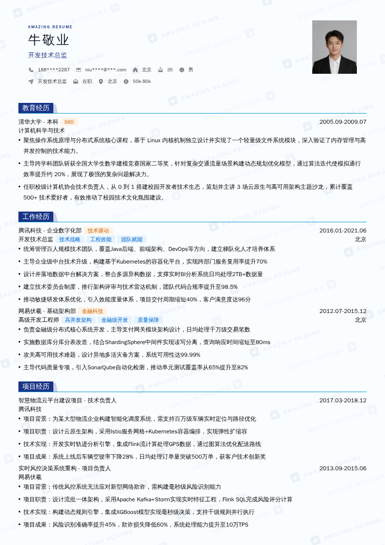 开发技术总监简历模板
