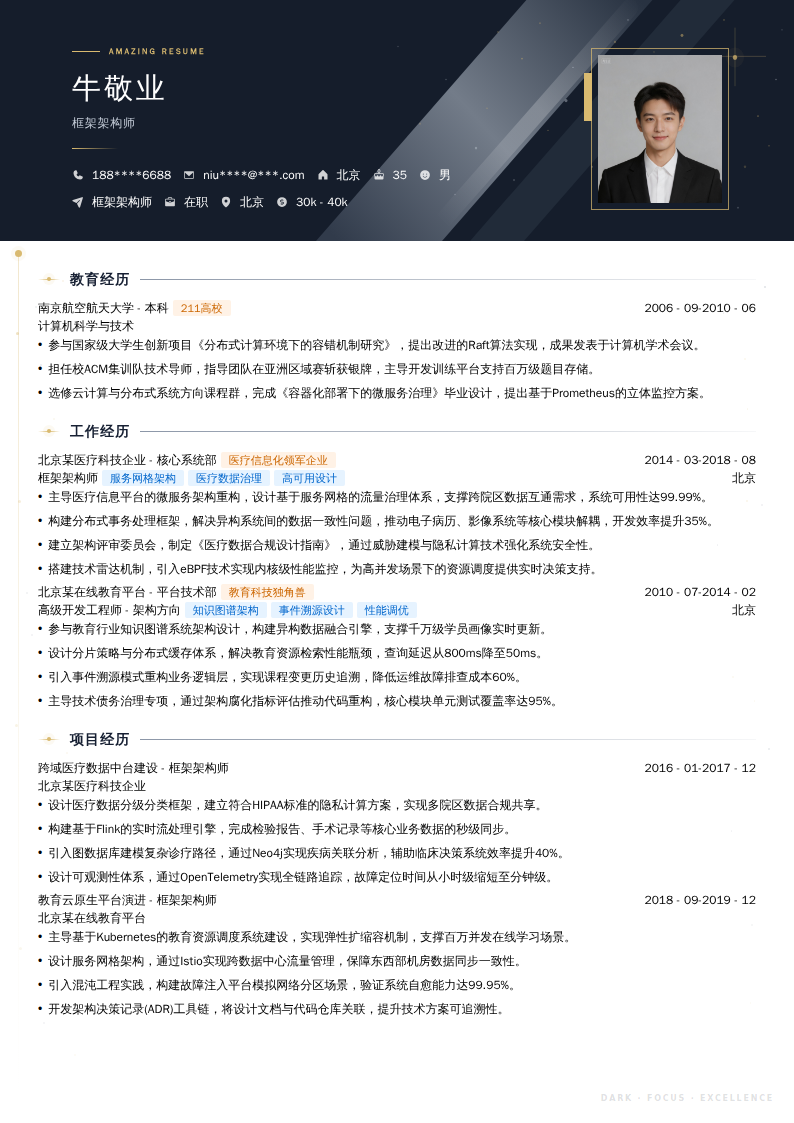 框架架构师简历模板