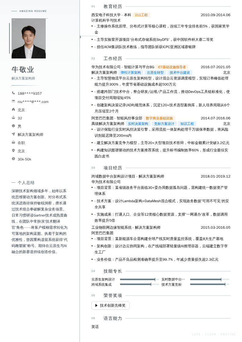 解决方案架构师简历模板