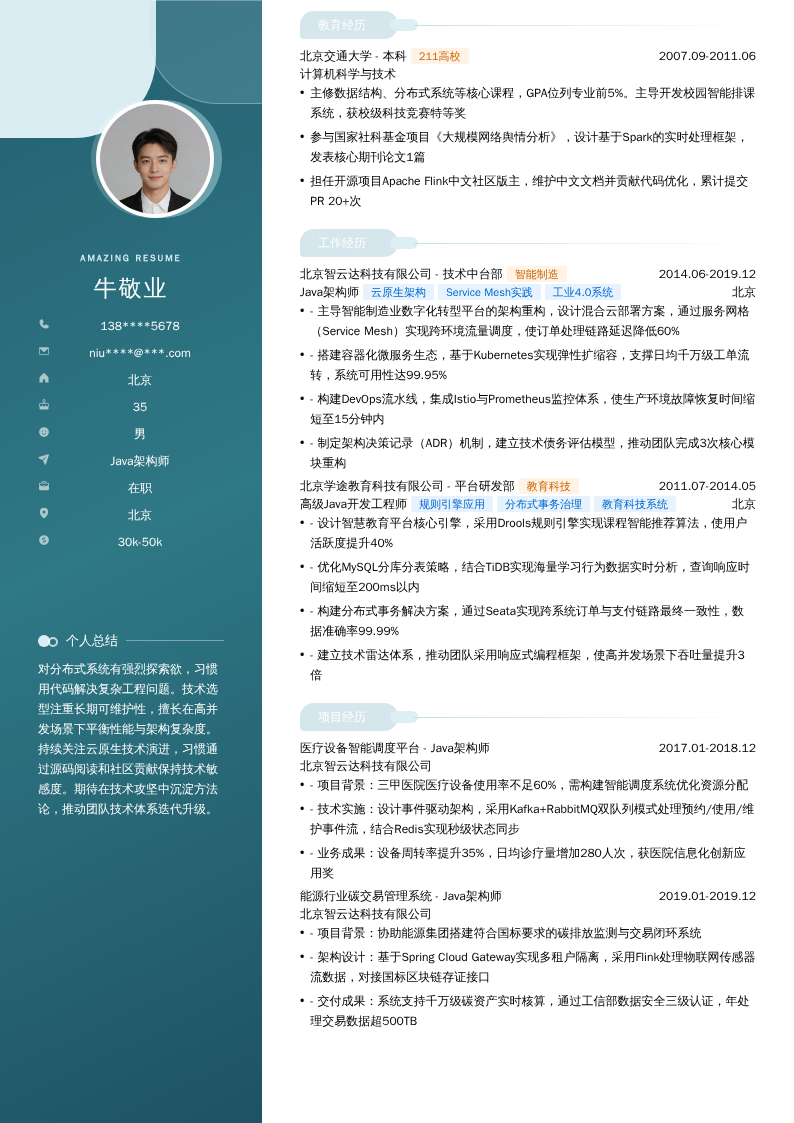 Java架构师简历模板