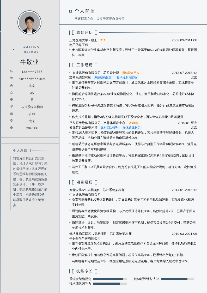 芯片系统架构师简历模板