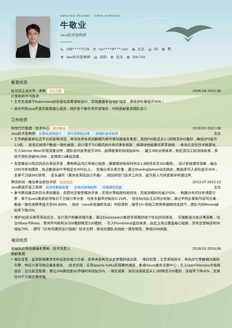 Java技术架构师简历模板