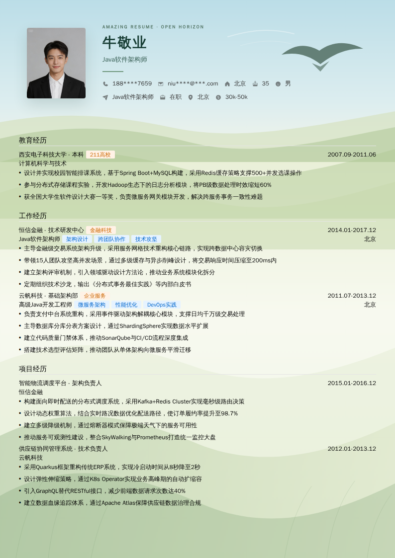 Java软件架构师简历模板