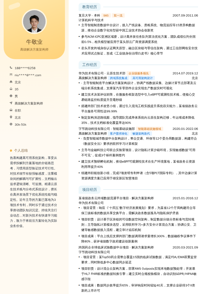 高级解决方案架构师简历模板