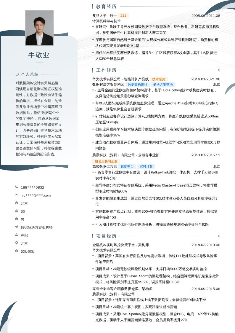数据解决方案架构师简历模板