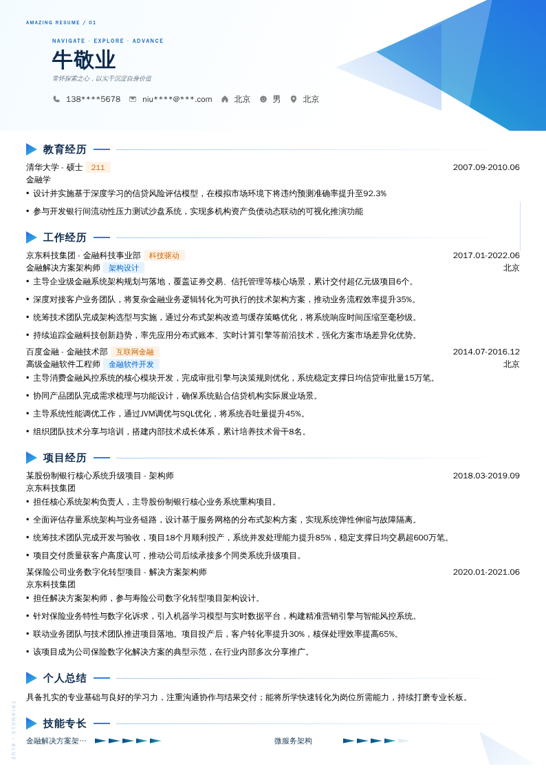 金融解决方案架构师简历模板