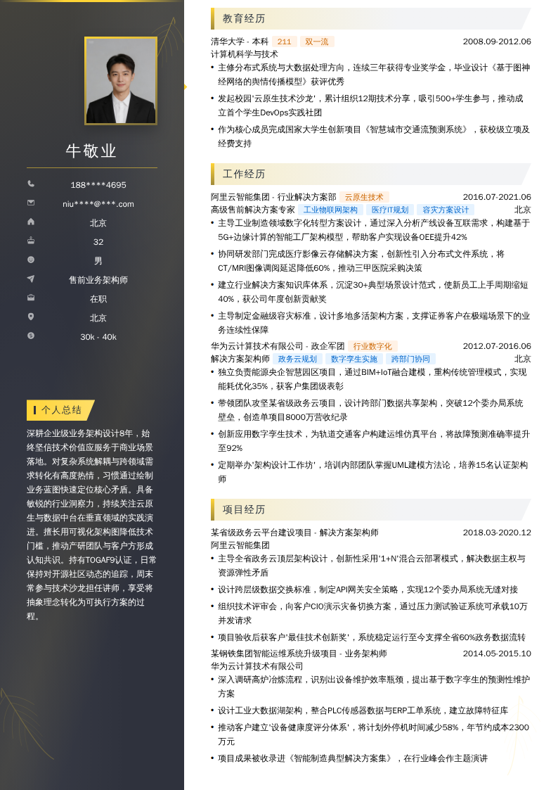 售前业务架构师简历模板