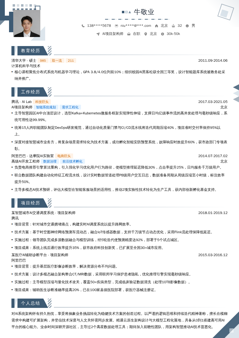 AI项目架构师简历模板