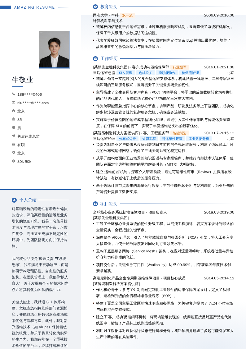 售后运维总监简历模板