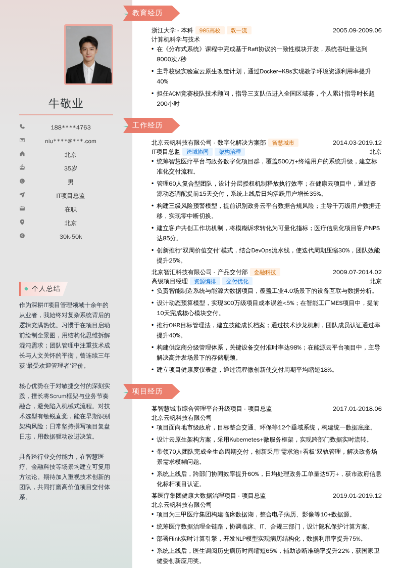 IT项目总监简历模板