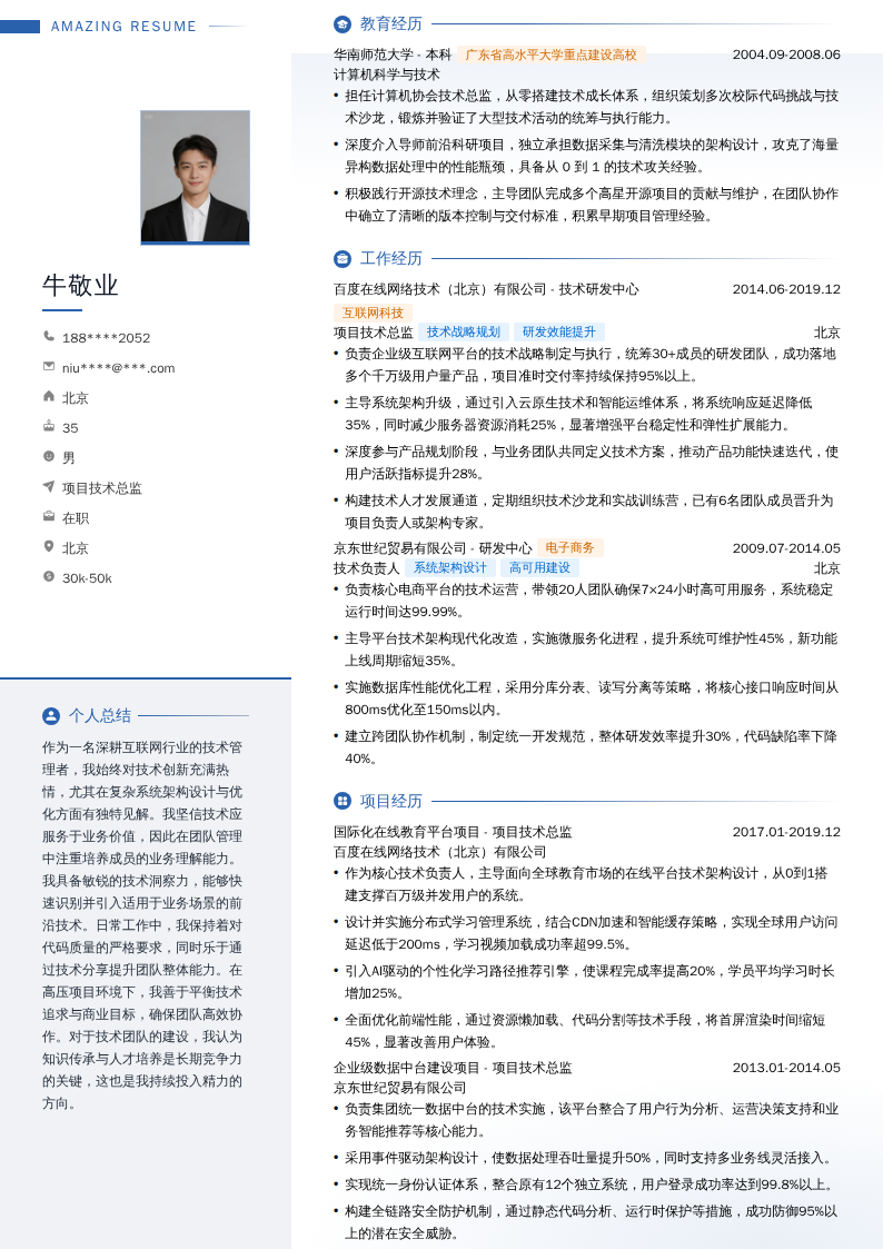 项目技术总监简历模板