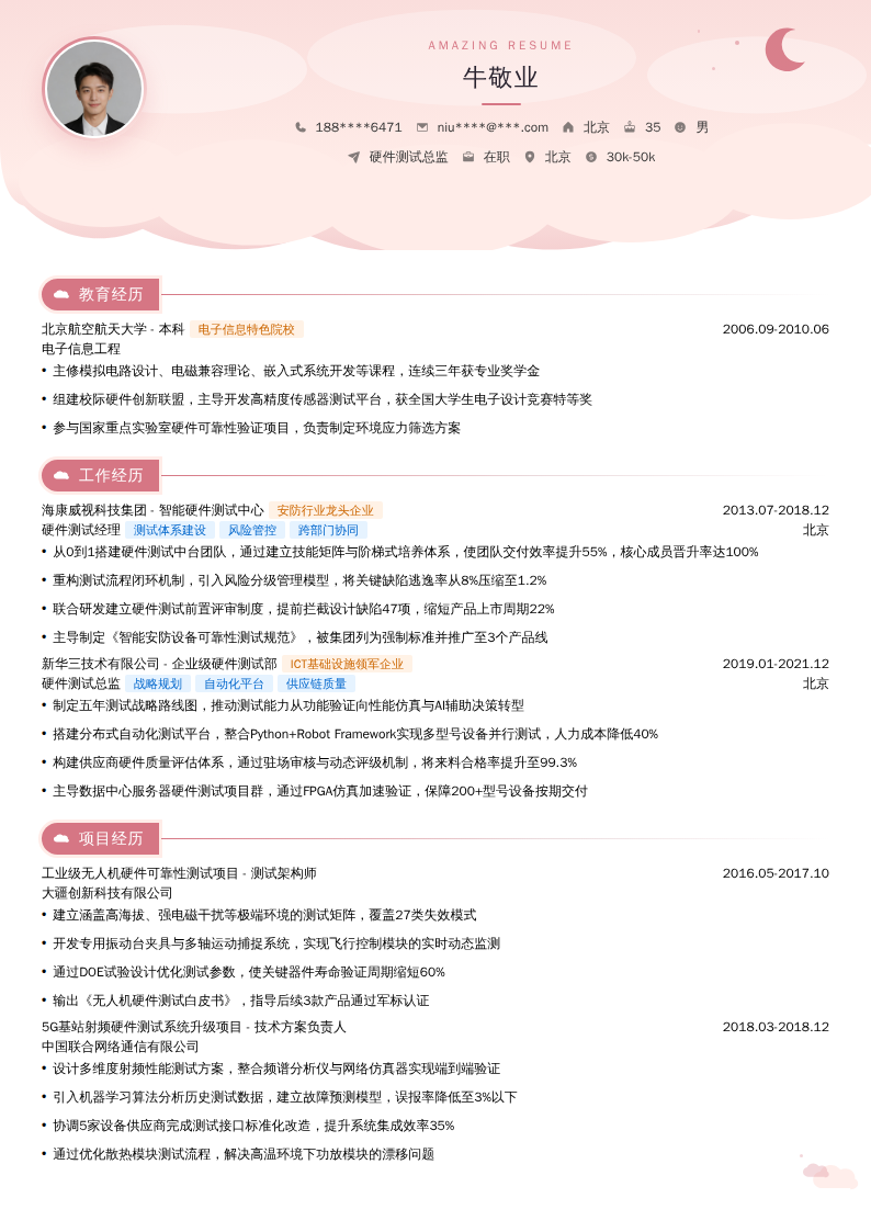 硬件测试总监简历模板