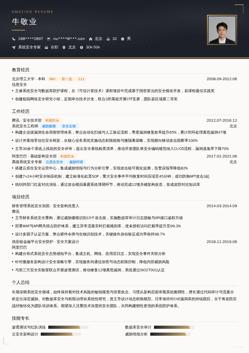 系统安全专家简历模板