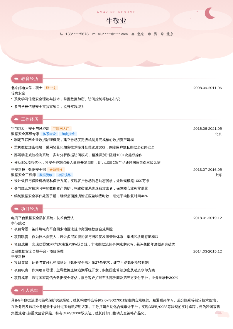 数据安全高级专家简历模板