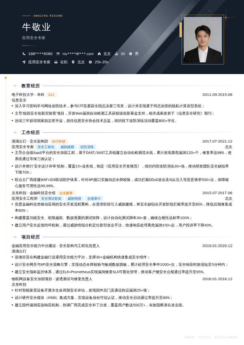 应用安全专家简历模板