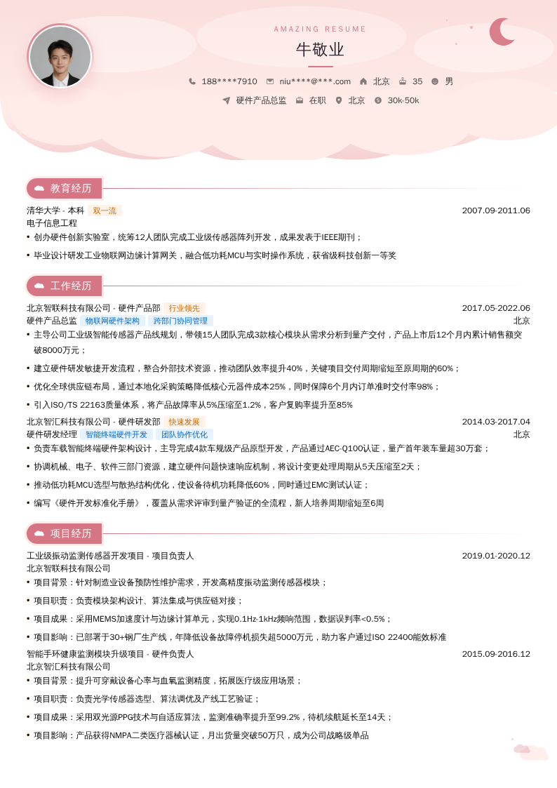 硬件产品总监简历模板