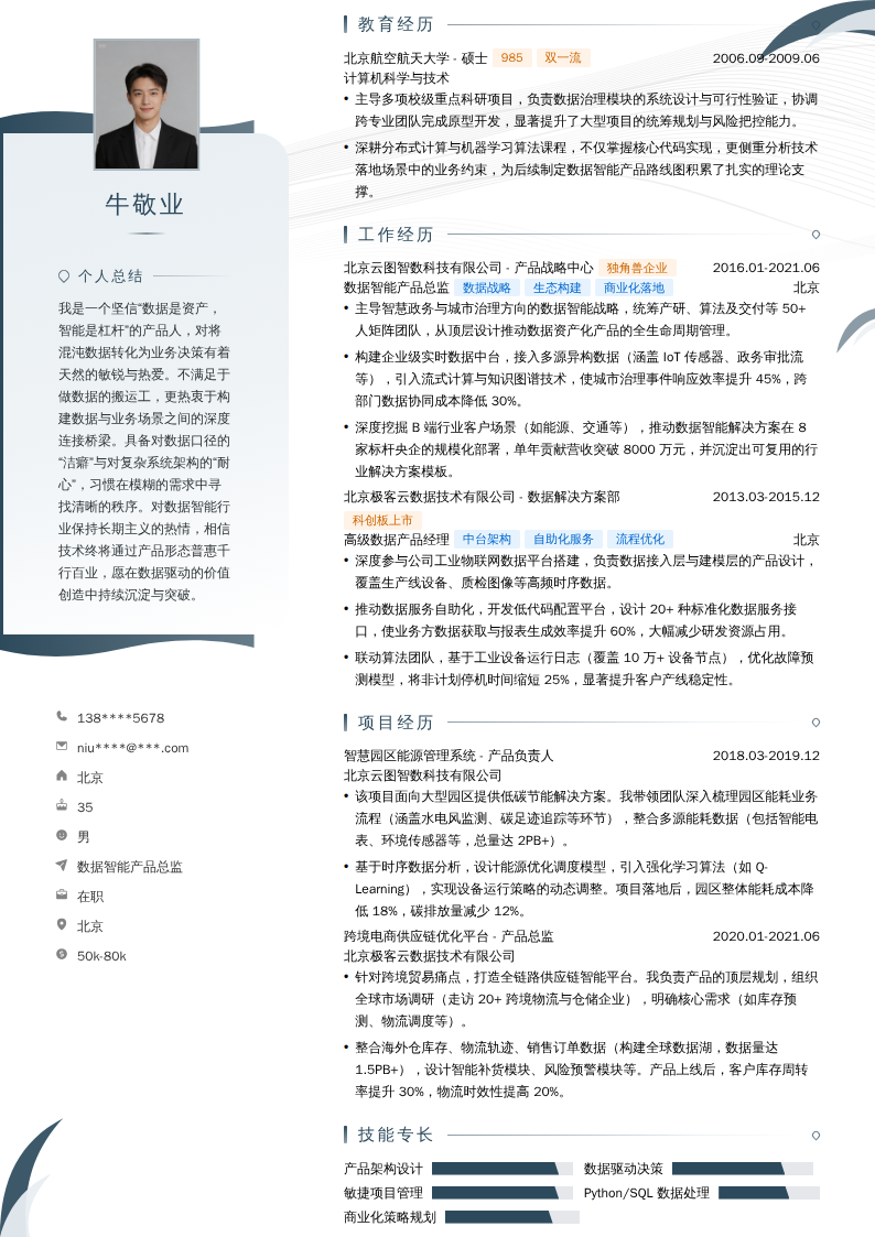 数据智能产品总监简历模板