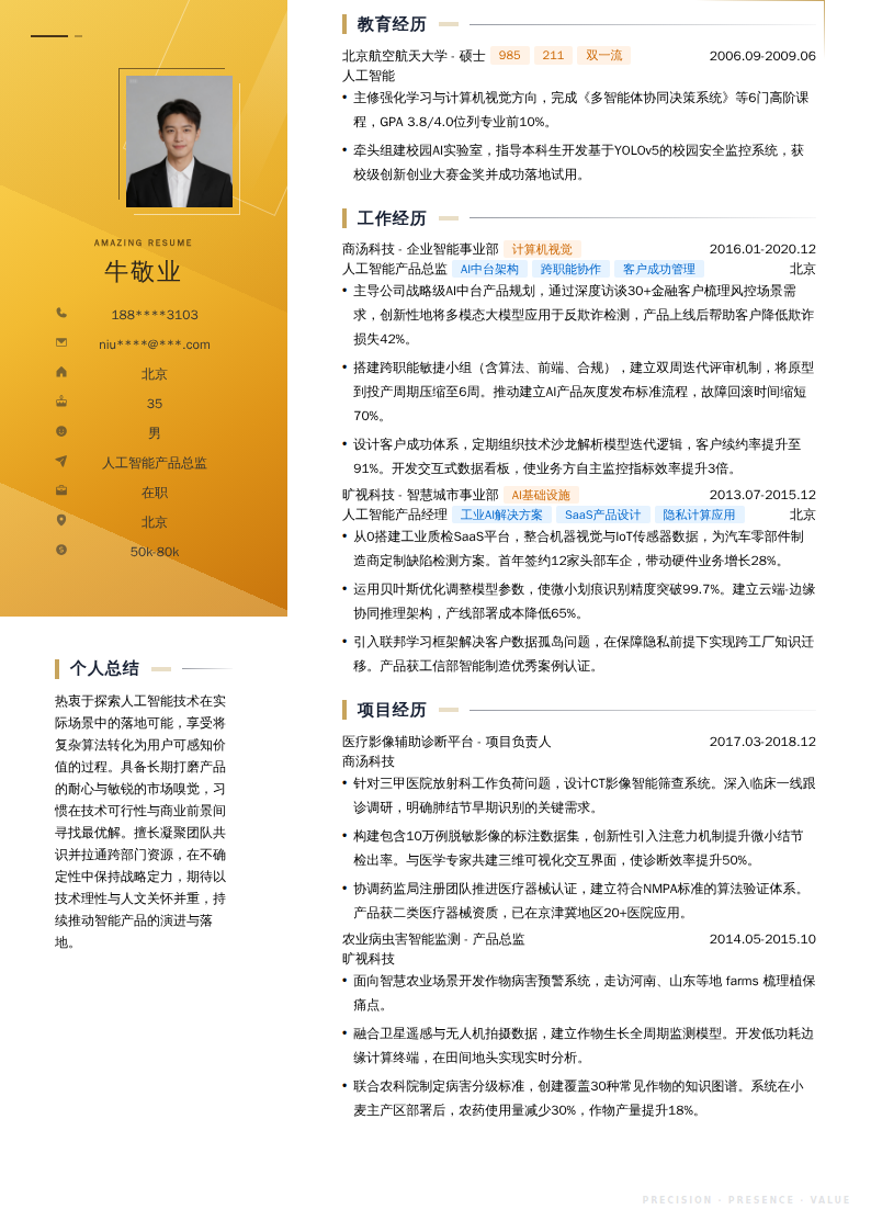 人工智能产品总监简历模板