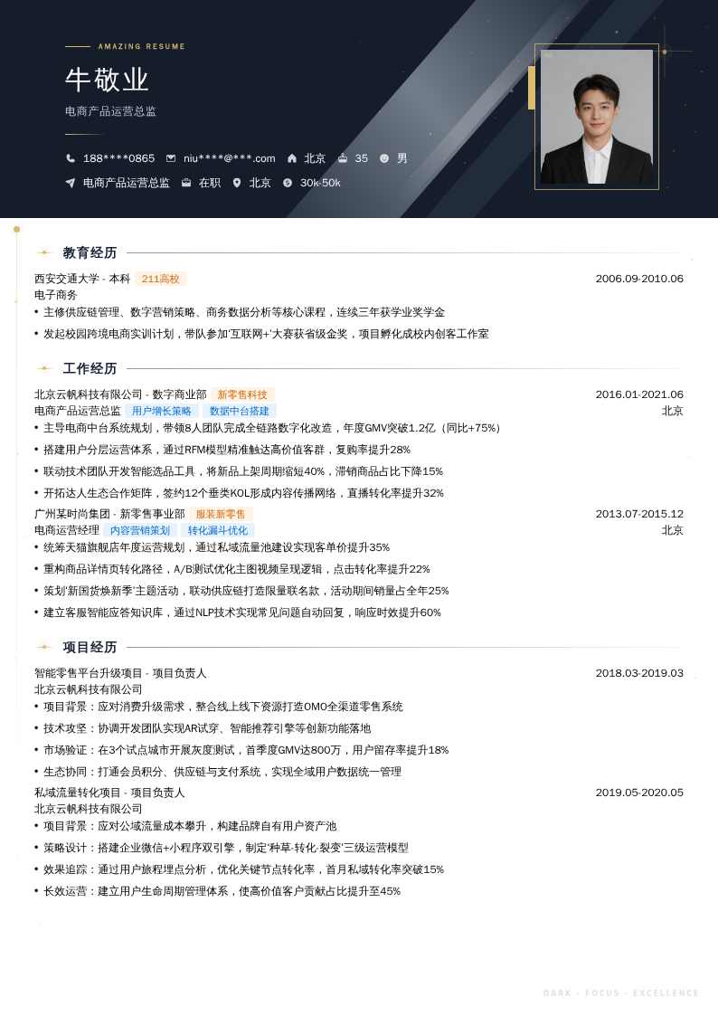 电商产品运营总监简历模板
